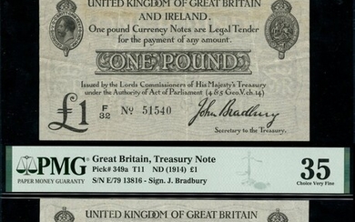 Treasury Series, John Bradbury, second issue £1 (2), ND (23 October 1914), serial number prefix...