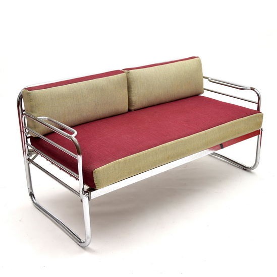 Tubular couch bed in chromed steel and fabric...