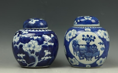 Two Blue and White Ice Plum Flower Porcelain Ginger
