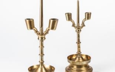 Two Brass Double-socket with Pricket Candlesticks