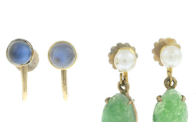 Two pairs of early 20th century gold gem-set earrings