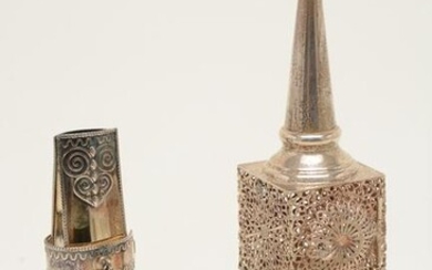 Two silver spice towers. Unmarked. Height 5.25in to