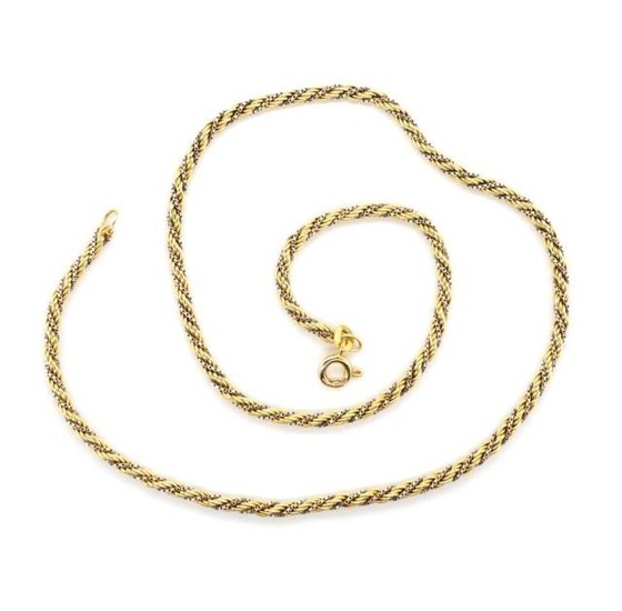 Two tone 14ct yellow gold rope twist necklace marked 585. Ap...