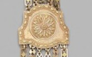 Two-tone gold castelaine with five and six strands...