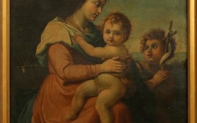 UNSIGNED OIL ON CANVAS 19TH.C. H 46" W 35" MADONNA