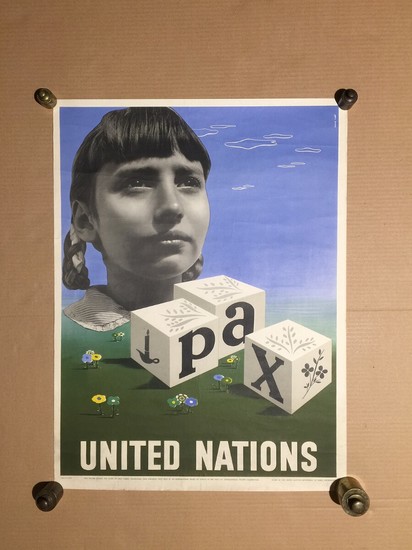“United Nations” Lithograph poster in colours, circa 1949. Sheet size 60×46 cm. Unframed.