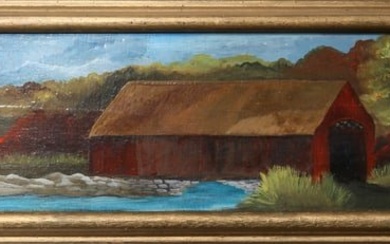 Unknown Artist, Covered Bridge II, Oil on board
