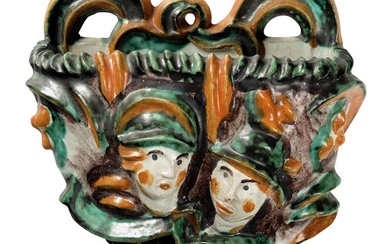 Vally Wieselthier, a wall vase as a relief with two heads, model number: K 250, Wiener Werkstätte, 1927/29