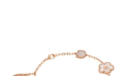 Van Cleef & Arpels 18K Rose Gold Carnelian Mother of Pearl Onyx 5 Motifs Lucky Spring Bracelet