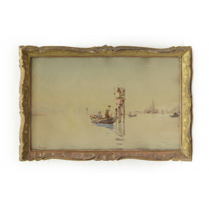 Vittorio Arcolin ( Attivo tra il XIX e il XX Secolo ) , "Venezia" 1915, acquerello su cartoncino (cm 40x64) Firmato, locato e datato in basso a sinistra. In cornice (difetti)