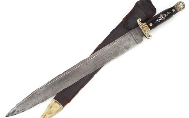 Very Fine Exhibition Quality Huge Antique English or American Bowie Knife with Engraved Blade