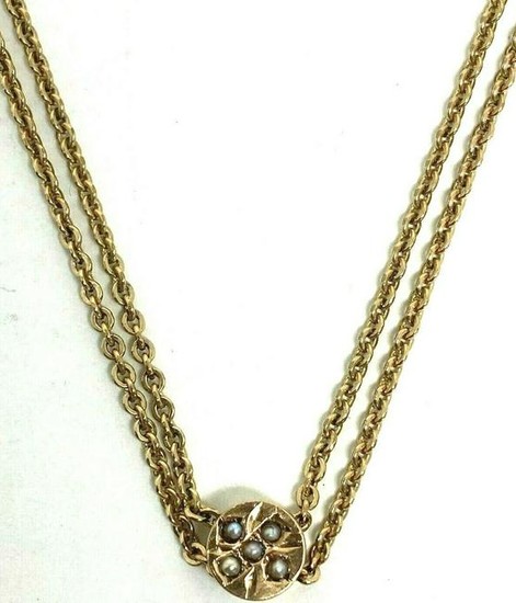 Victorian 10K Yellow Gold Pearl Watch Chain 25.5"