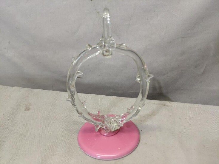 Victorian Hand Blown Glass Watch Holder w/ Pink Base
