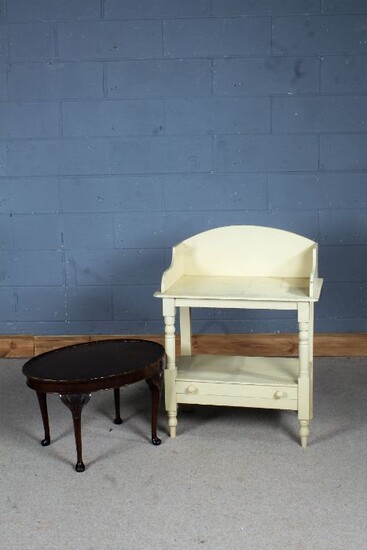 Victorian painted two tier washstand, together with a small mahogany oval table (2)