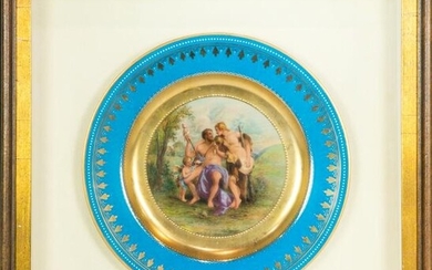 Vienna style porcelain cabinet plate in shadow box