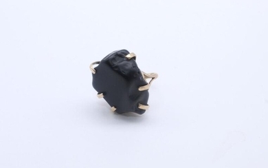 Vintage 9ct Gold Ring With Large Black Stone Very...