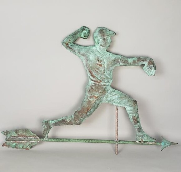 Vintage Figural Copper Animated Pitcher Weathervane, late 20th century