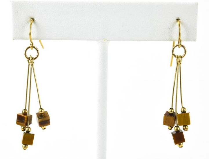 Vintage Gold & Tiger's Eye Dangle Earrings