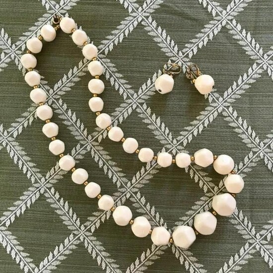 Vintage Mid-Century Costume Bead Necklace & Earrings
