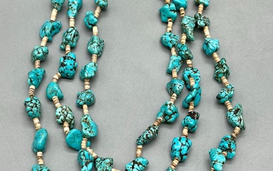 Vintage Three Strand Nugget Turquoise And Heishi Necklace