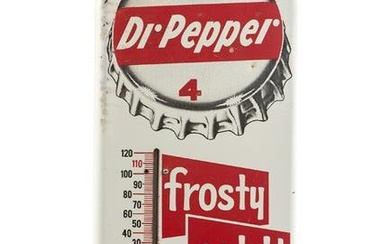Vintage Tin Dr. Pepper Thermometer in original paint with some light thinning at top left side