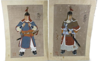 Vintage pair of Chinese gouaches on canvas paintings
