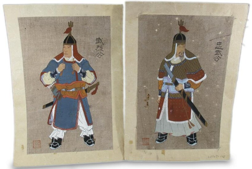 Vintage pair of Chinese gouaches on canvas paintings