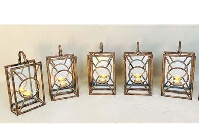 WALL LANTERNS, Art Deco style metal with mirrored backs, 42c...