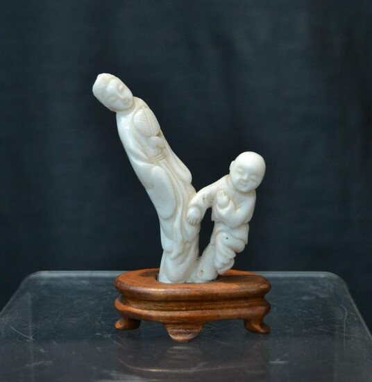 WHITE CORAL CARVED FIGURAL GROUP