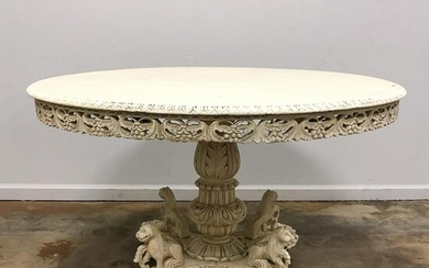 WHITE PAINTED ANGLO INDIAN CARVED ROUND TABLE