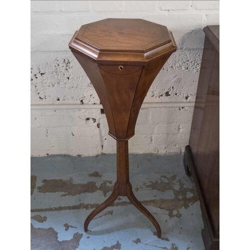 WITHDRAWN WORK TABLE, 19th century satinwood of faceted octa...