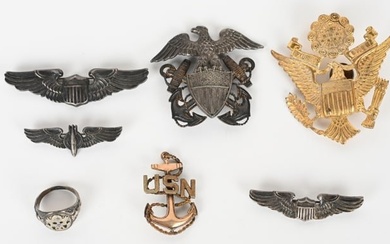 WWII US ARMY & US NAVY WING LOT CAP INSIGNIA WW2