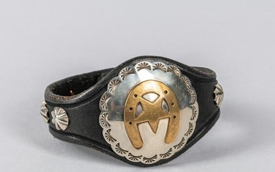 Western Concho Cuff Silver & Leather Bracelet