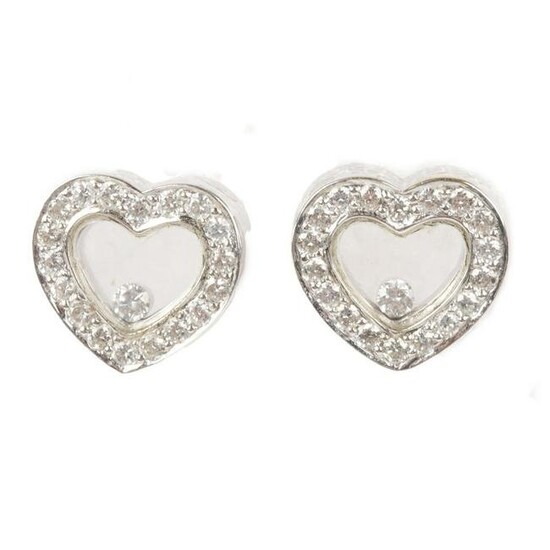 White Gold 750 18K diamond heart earrings with floating