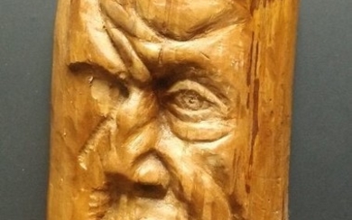 Wood Spirit Sculpture hand carved woodblock 1980 signed