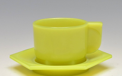 Yellow pressed glass cup & saucer, design H.P.Berlage & Piet...