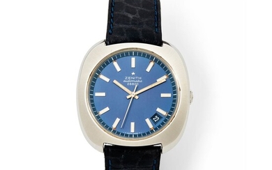 Zenith, n°. 01.1240.290, vers 1970. Une montre en acier de forme tonneau au design affirmé...