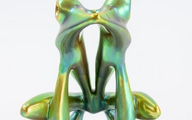 Zsolnay Eosin Modern Green Frog Porcelain Figurine