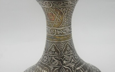 Damascene silver and copper Shabbat candle holder