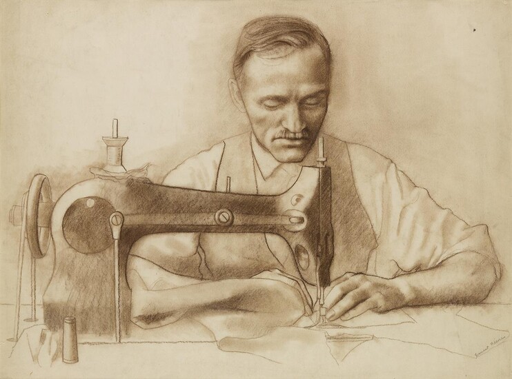 ERNEST FIENE. Man at a Sewing Machine. Study for the mural "Victory of...