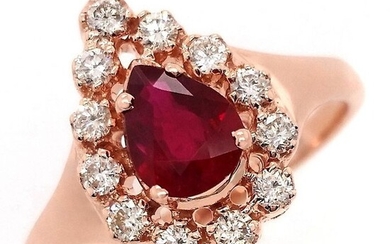 0.92ctw NOT-HEATED RUBY and Natural Diamonds - IGI Report - 18 kt. Pink gold - Ring Ruby