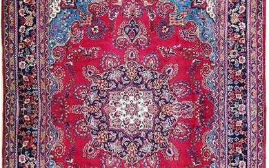 10 x 13 Red Handmade Semi Antique Persian Sarouk Rug