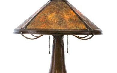 A Dirk Van Erp, hammered copper and mica table lamp