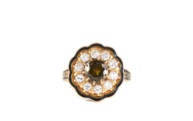 Gold, Fancy Colored Diamond, Diamond and Enamel Ring