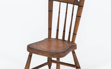 Miniature Mustard-painted Windsor Side Chair, 19th century, with red and black band decoration, ht. 6 in.