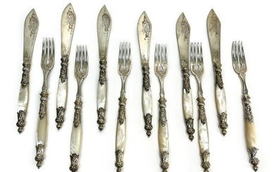 12 800 German Silver and Mother of Pearl Fish Fork and