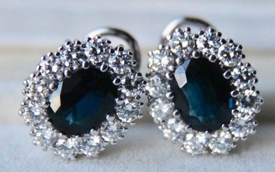 14 kt. White gold - Earrings - 6.00 ct Sapphire - Diamonds
