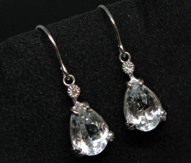 14 kt. White gold - Earrings - 7.50 ct Aquamarines - Diamonds