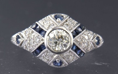 14 kt. White gold - Ring - 1.00 ct Diamond - Sapphire