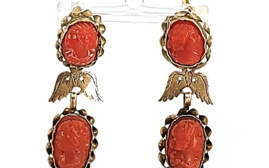 14 kt. Yellow gold - Earrings Coral
